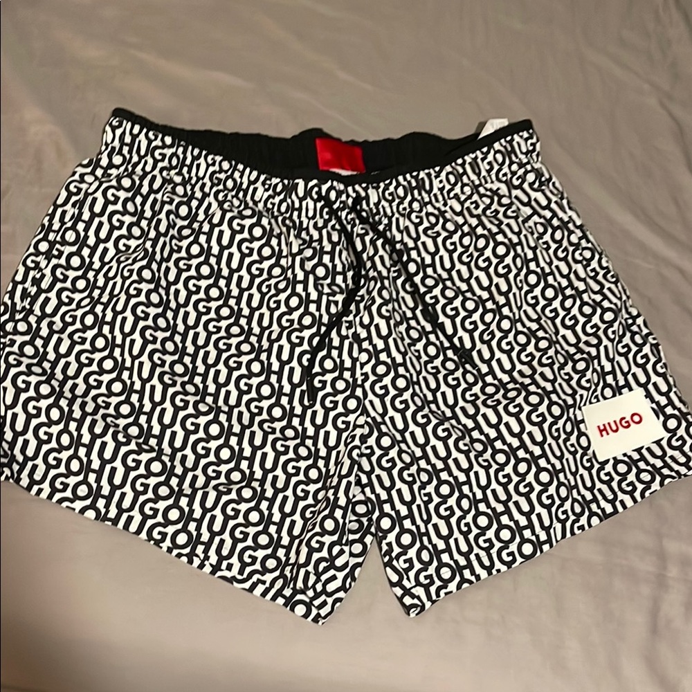 HUGO Black and White Logo Shorts